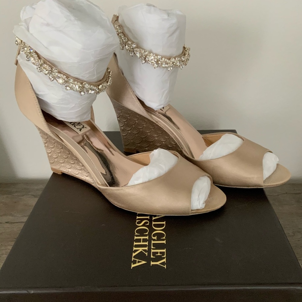 Badgley Mischka Thalia Crystal Ankle Strap Wedge